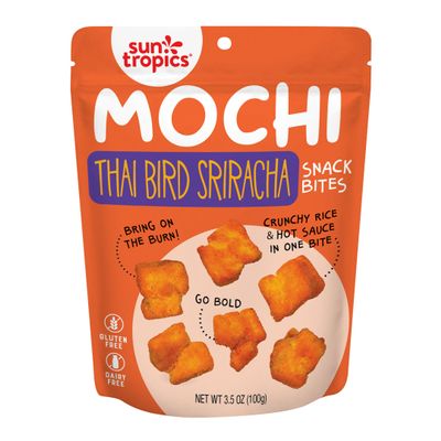 Sun Tropics Mochi Snack Bites, Thai Bird Sriracha Flavor- 3.5 oz (6 Pack)| Crispy Spicy Mochi Bites, Rice Nuggets | Mochi Puff Rice Crackers- Gluten Free & Dairy Free- No MSG Added | Asian Rice Snacks