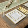 FOCUSLINE 175 Count Gold Dinnerware Set for 25 Guests - Square Plastic Plates with Gold Rim, Includes 25 Disposable Dinner & Dessert Plates, Napkins, Cups, Cutlery Set for Wedding Parties view 3