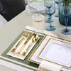 FOCUSLINE 175 Count Gold Dinnerware Set for 25 Guests - Square Plastic Plates with Gold Rim, Includes 25 Disposable Dinner & Dessert Plates, Napkins, Cups, Cutlery Set for Wedding Parties view 4