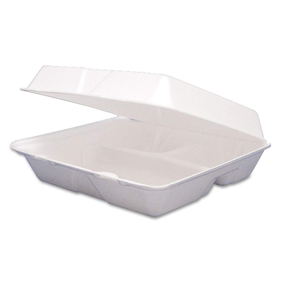Dart 85HT3R Foam Container, Hinged Lid, 3-Comp, 8 3/8 X 7 7/8 X 3 1/4, 200/carton