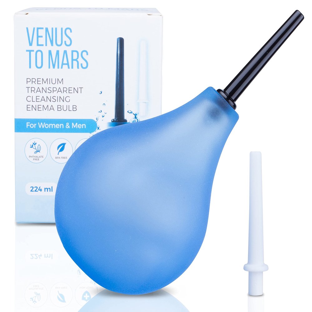 Clear Enema Bulb Kit  Anal Douche for Men and Women  7oz with 2 Replaceable Nozzles - Easily See Water Level with Transparent Design  BPA and Phthalates Free (Blue)