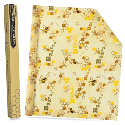 Beeswax Food Wraps 1 Meter Roll 13 x 39 Inch Reusable Beeswax Wraps Eco-Friendly Sustainable Food Storage Wraps for Sandwich, Cheese, Fruit, Bread, Snacks (Bee Pattern) (1, 13x39 )
