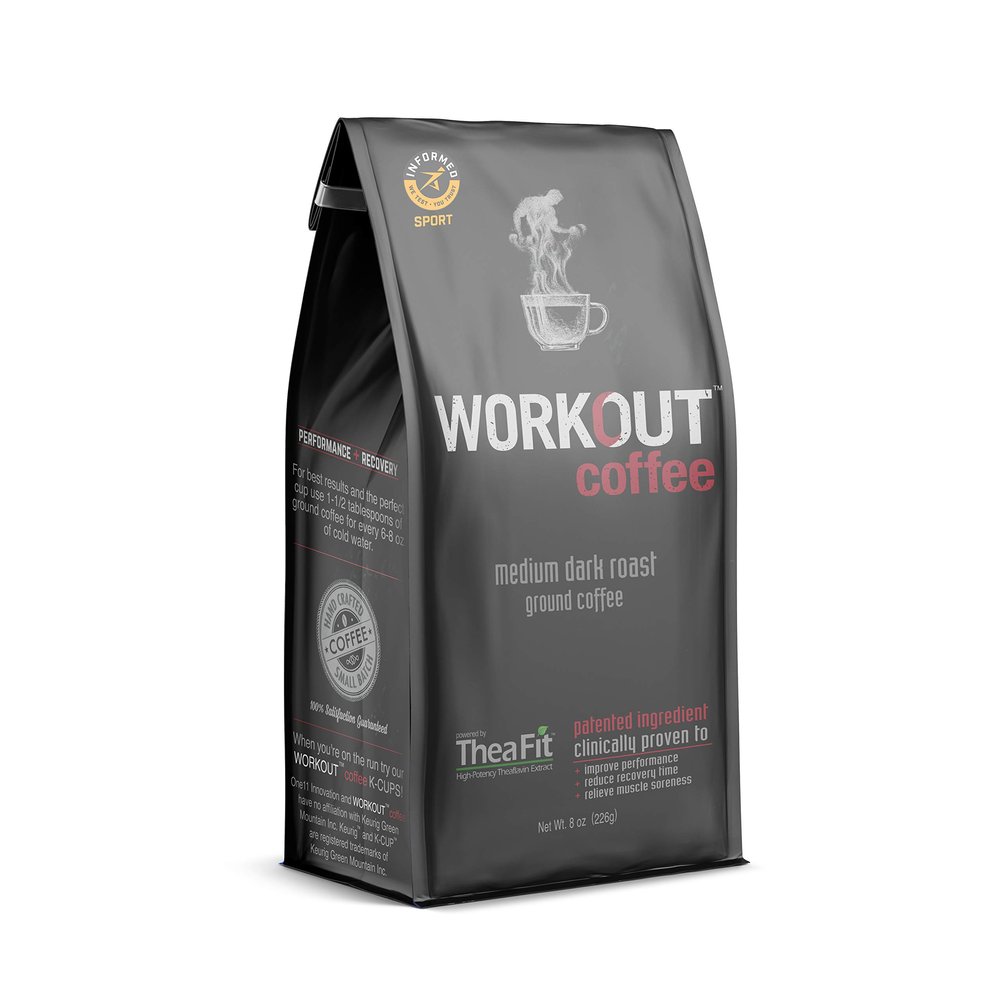 WORKOUT Coffee - Patented Ingredients for Pre-Workout Energy and Post-Workout Recovery - All Natural Medium Roast - 12oz Ground