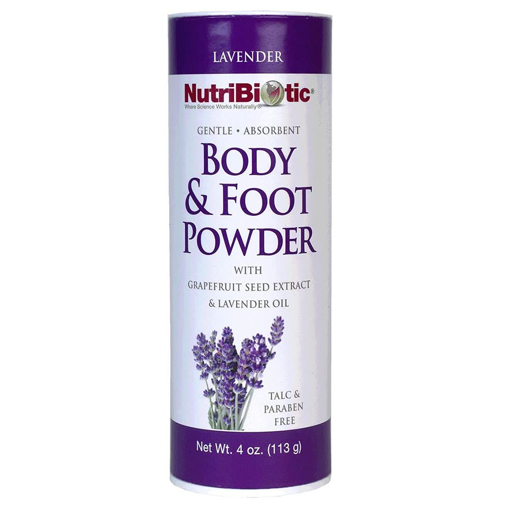 NutriBiotic  Body & Foot Powder with Lavender Essential Oil, 4 Oz | with Grapefruit Seed Extract | Vegan & Non-GMO | Talc, Paraben & Gluten Free | Gentle & Absorbent