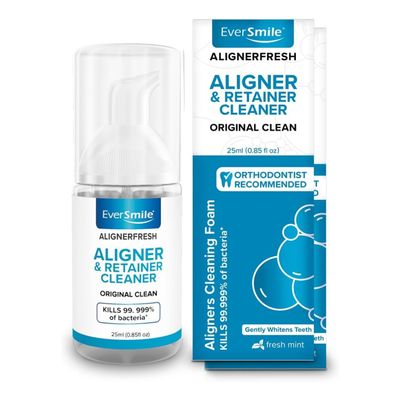 EverSmile AlignerFresh Original Clean Foam  Cleaner Compatible w/Invisalign and All Clear Aligners & Retainers  Eliminates Bacteria, Whitens Teeth, Fights Bad Breath  25ml (2 Pack)