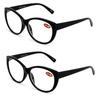 2 Pairs Deluxe Women Reading glasses - Magnified Readers Cateye Vintage Jackie Oval (2 Black, 1.00)