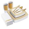 FOCUSLINE 175 Ct Gold Dinnerware Set for 25 Guests - Square Plastic Plates with Diamond Rim, Including 25 Disposable Dinner & Dessert Plates, Napkins, Cups, Cutlery view 1
