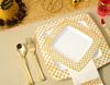 FOCUSLINE 175 Ct Gold Dinnerware Set for 25 Guests - Square Plastic Plates with Diamond Rim, Including 25 Disposable Dinner & Dessert Plates, Napkins, Cups, Cutlery view 4