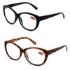 2 Pairs Deluxe Women Reading glasses - Magnified Readers Cateye Vintage Jackie Oval (1 Black 1 Tortoise, 1.00) view 1