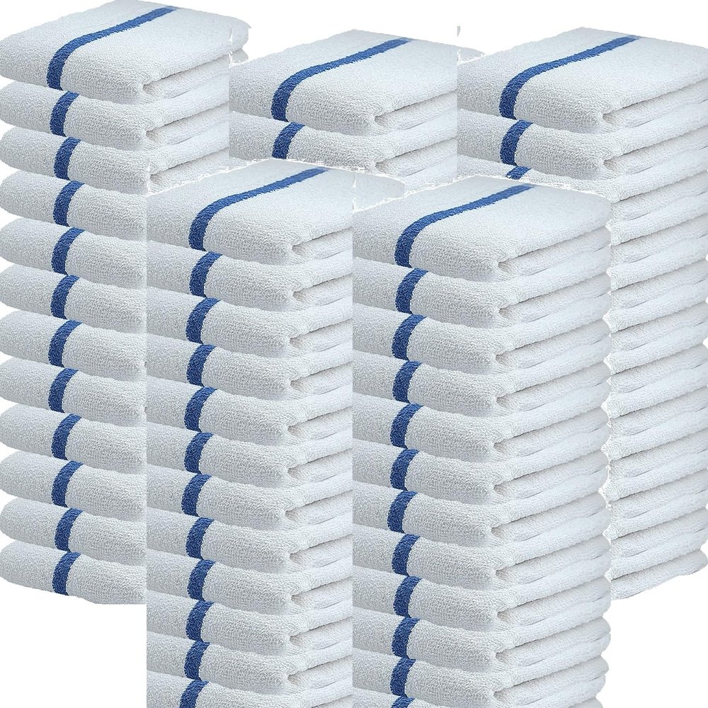 Towels N More 60 oz 31oz Cotton Kitchen Cleaning Towels, Reusable Bar Mop Towel, Commercial Grade Quality, Blue Stripe