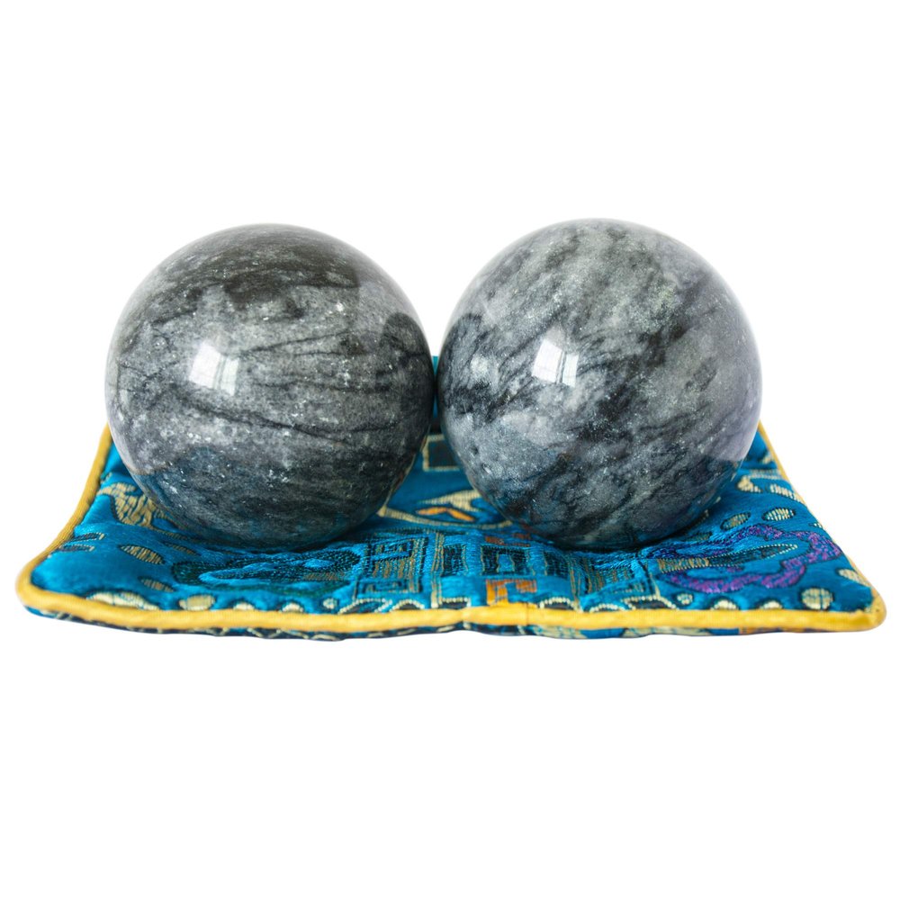 Addune Chinese Baoding Balls Dark Grey Health Exercise Stress Hand Balls Natural Chinese Health Medicine Marble Balls (Dark Grey, 2'')
