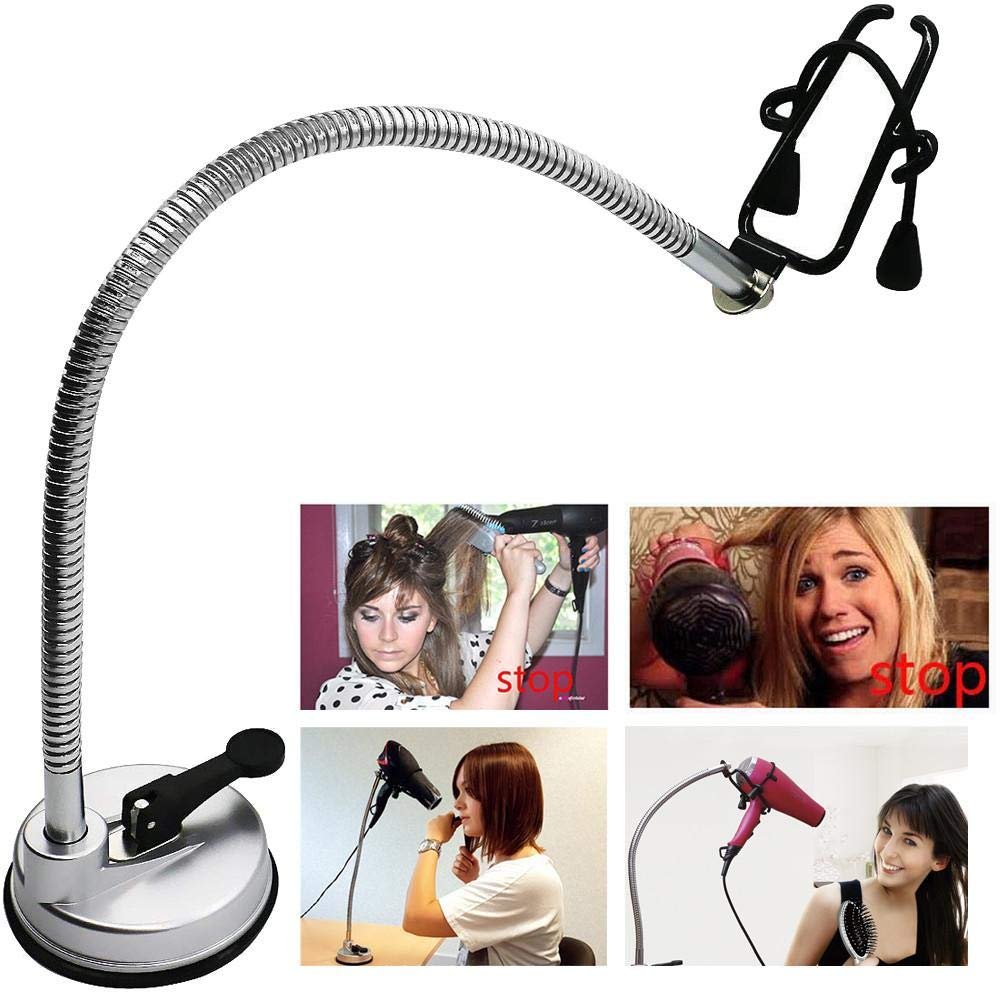 Stainless Steel Hands Free Hair Dryer Holder with Sucker Utensil
