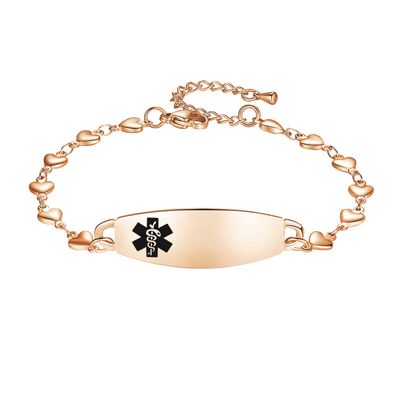 LinnaLove Heart Medical alert bracelet for Women Fashion Medical ID bracelets with Free engravingRose gold-CUSTOMIZE 