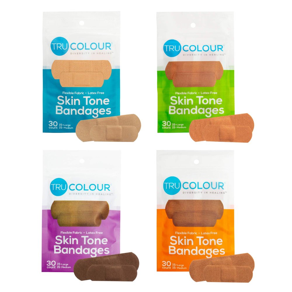 Tru-Colour Skin Tone Shade Fabric Bandages, Resealable Bag (120 Count)  Flexible, Waterproof, PFAS-Free Adhesive Strips Help Protect Cuts, Scrapes, Scratches  Multicolor
