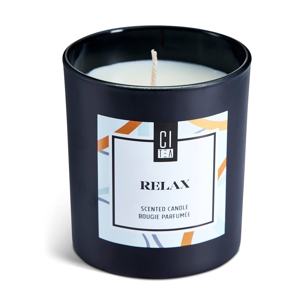 CITea - 100% Natural Soy Wax Scented Candle, Stress Relief Soy Candle with Natural Oils, Large Candle 8 Oz, Sandalwood and Musk Scent, Relax