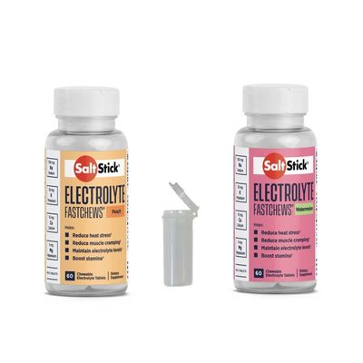 SaltStick FASTCHEWS Variety 2-Pack - 60 Count Bottles of Peach & Watermelon with Race Ready Tube