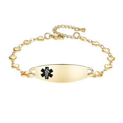 LinnaLove Heart Medical alert bracelet for Women Fashion Medical ID bracelets with Free engravingGold-CUSTOMIZE 