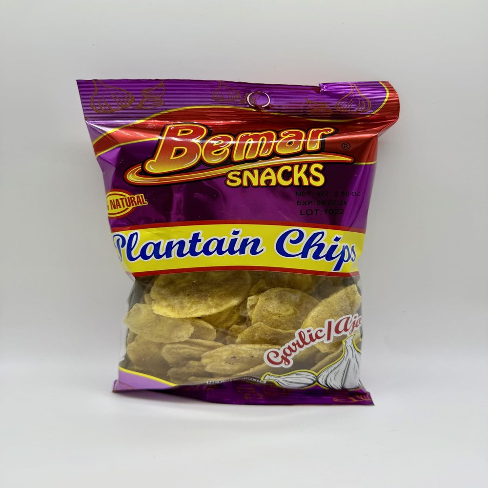 Bemar Snacks Plantain Chips Garlic 24 Bags 2.50oz per Bag