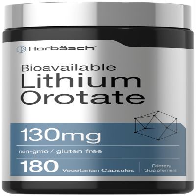 Horbach Lithium Orotate 130mg | 180 Capsules | Non-GMO, Gluten Free, Vegan | 5mg Bioavailable Elemental Lithium