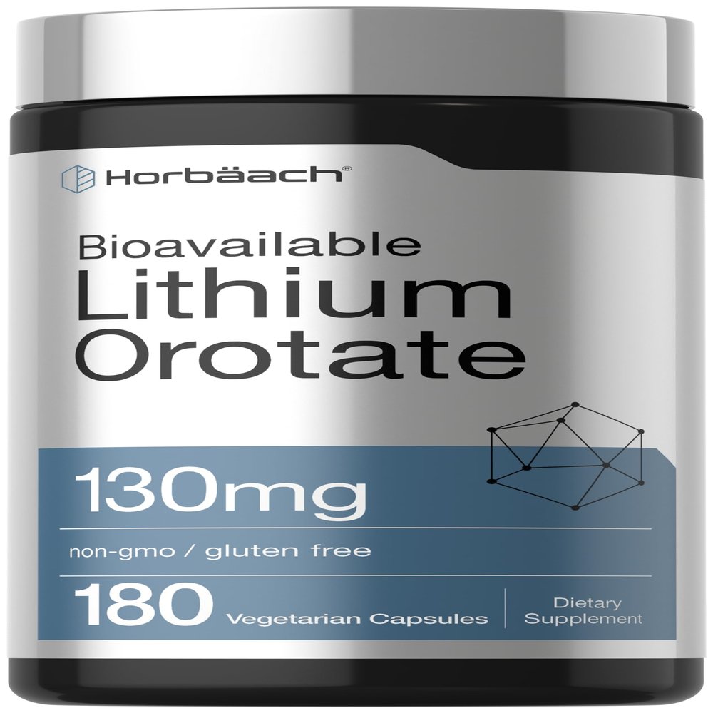 Horbach Lithium Orotate 130mg | 180 Capsules | Non-GMO, Gluten Free, Vegan | 5mg Bioavailable Elemental Lithium