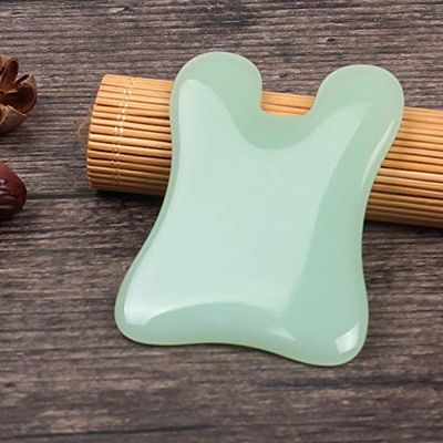 100% High Quality Natural Jade Scraping Gua Sha Massage Tool with Printed Chinese Character Blessing, Wonderful Massager for SPA Treatment, Facial Massage,Back Massage.