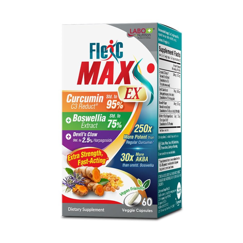 LABO Nutrition FlexC MAX EX with Turmeric Curcumin C3 Reduct 95% Tetrahydrocurcuminoids, Bioperine, Boswellia Extract & Devils Claw, Effective Antioxidation, Joint & Body Discomfort Relief
