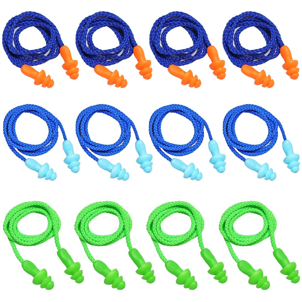 12 Pairs Corded Ear Plugs Soft Silicone Reusable Earplugs Noise Cancelling for Hearing Protection, Sleeping (Combo 12)