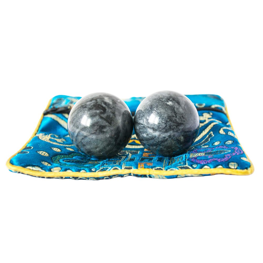 Addune Chinese Baoding Balls Dark Grey Health Exercise Stress Hand Balls Natural Chinese Health Medicine Marble Balls (Dark Grey, 1.4'')