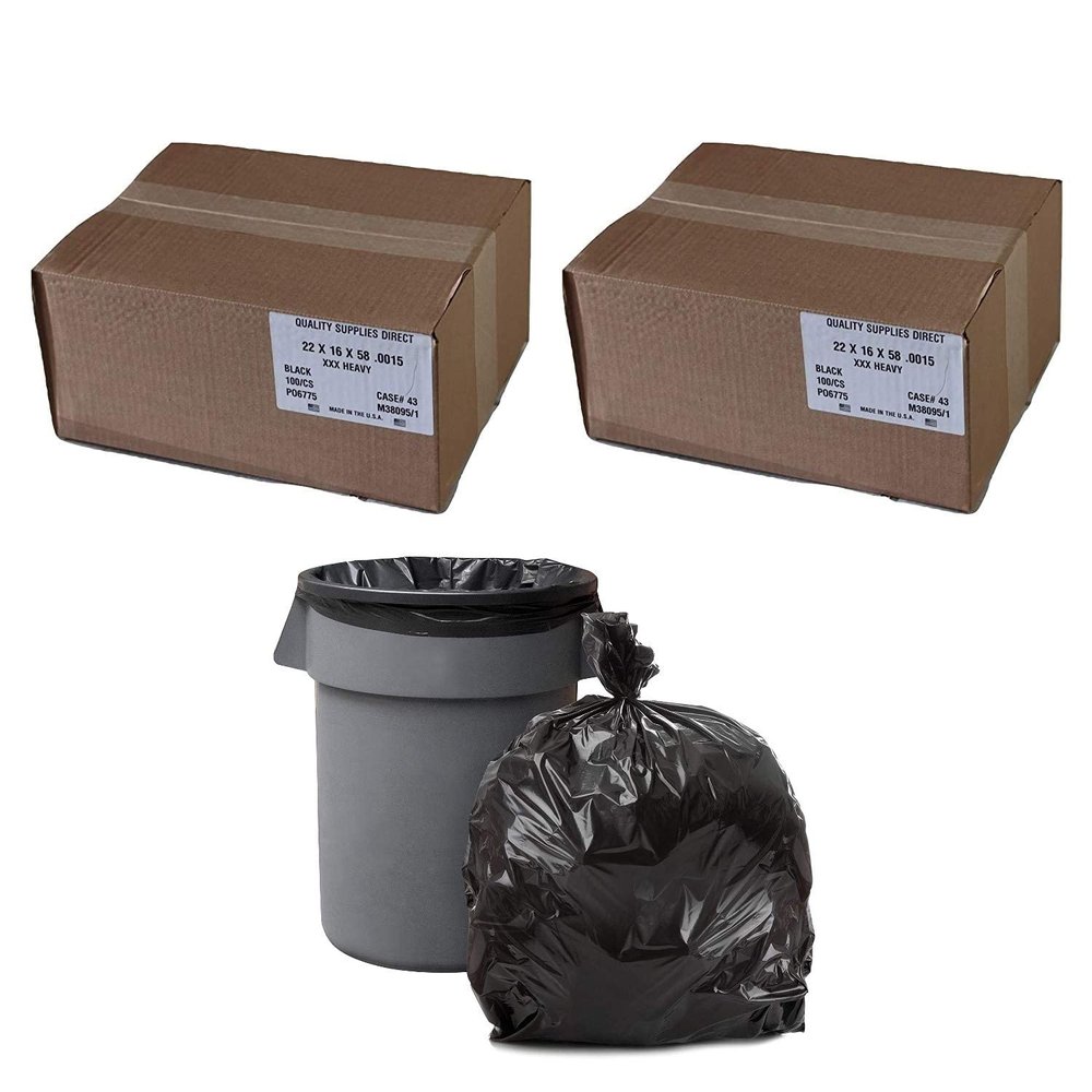 2 Box - Trash Bag, 55 - 60 Gallon - (100 CountBox) 38 x 58 Density Garbage Bags ( Black ) 200 Bags Total