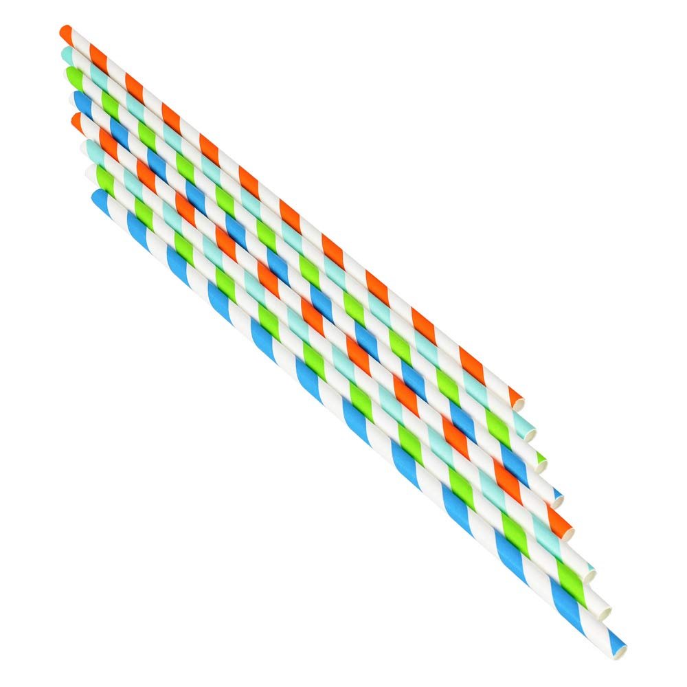 100ct Paper Straws Smoothie 10.25" Eco-Friendly Color Stripes Home Drinks Party