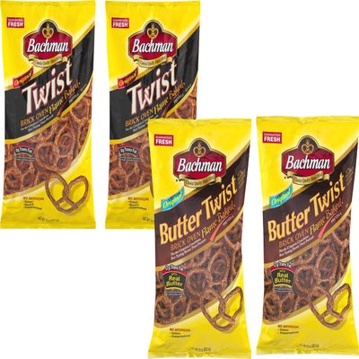 Bachman Original Twist Pretzels 10 oz. Bag- Brick Oven, Flame Baked (Variety 4-Pack)