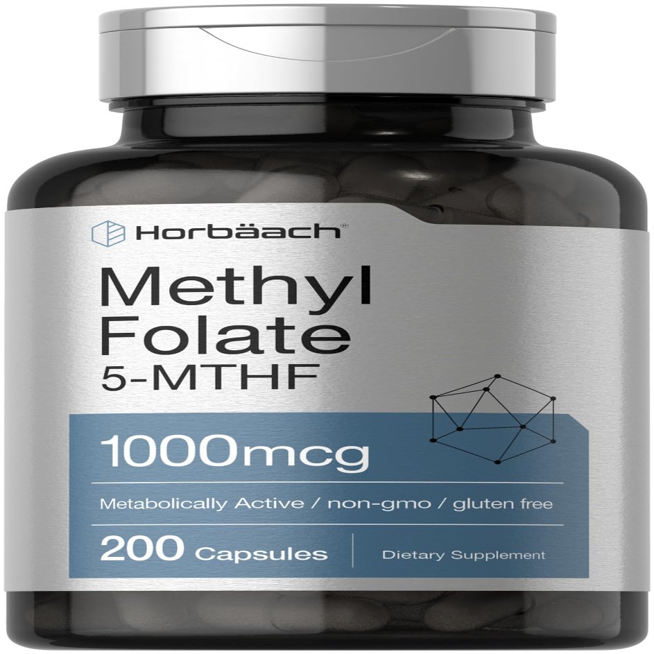 Horbach Methyl Folate Supplement | 1000 mcg | 200 Capsules | 5-MTHF | Folic Acid | Non-GMO, Gluten Free Methylfolate