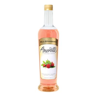 Amoretti - Wild Strawberry Gourmet Syrup 750 ml, Flavor Coffees, Teas, Cocktails, & other Beverages, and Drizzle on Desserts, Gluten Free, GMO/GEO Free, Preservative Free, 94 Servings Per Bottle