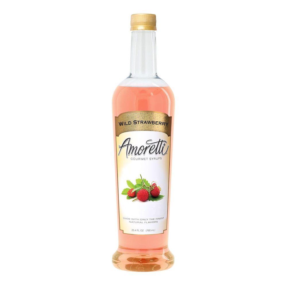 Amoretti - Wild Strawberry Gourmet Syrup 750 ml, Flavor Coffees, Teas, Cocktails, & other Beverages, and Drizzle on Desserts, Gluten Free, GMO/GEO Free, Preservative Free, 94 Servings Per Bottle