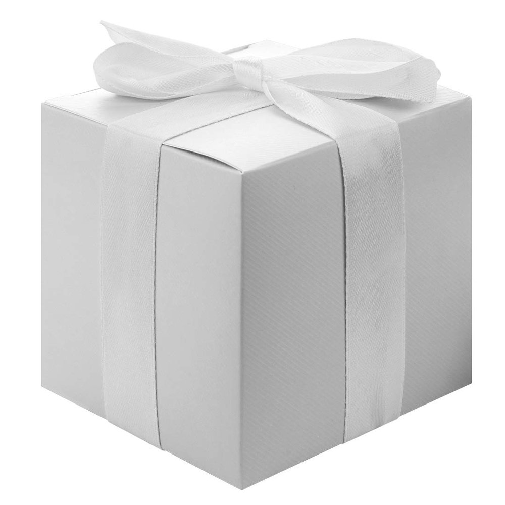 Andaz Press Silver 3x3x3 Cube Favor Box with Satin Ribbon, 50-Pack, Wedding, Baby Shower, Bridal Shower, Graduation, Baptism