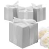 Andaz Press Silver 3x3x3 Cube Favor Box with Satin Ribbon, 50-Pack, Wedding, Baby Shower, Bridal Shower, Graduation, Baptism view 2