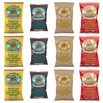 Dirty Kettle Potato Chips 4 Flavor Variety Bundle: Mesquite BBQ, Sour Cream and Anion, Cracked Pepper & Sea Salt, & Sea Salt 2oz each Pack of 12