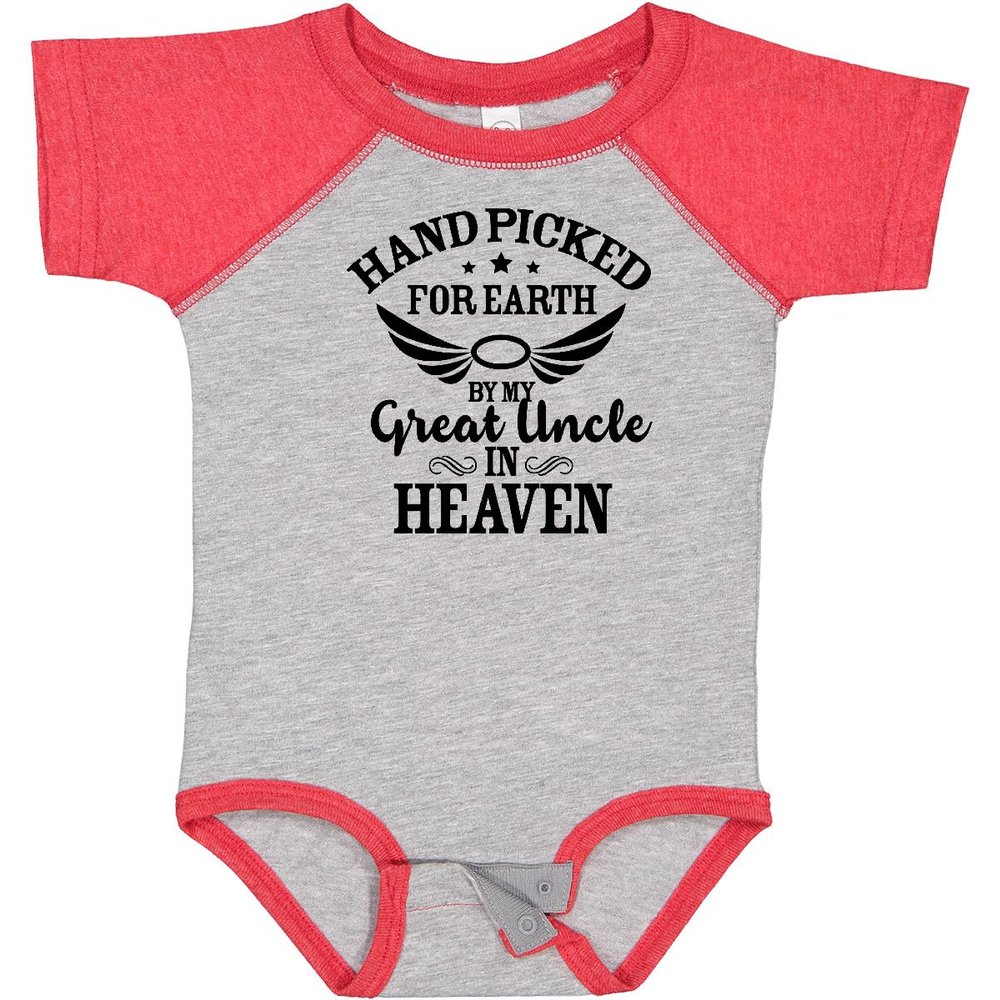 inktastic Handpicked for Earth By My Great Uncle in Heaven Baby Bodysuit 12 Months Baseball Heather and Red 37295