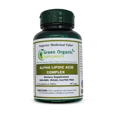 Green Organic Supplements' Alpha Lipoic Acid Complex, ALA, 90 VCaps Alpha Lipoic Acid Capsules (Pack of 1)