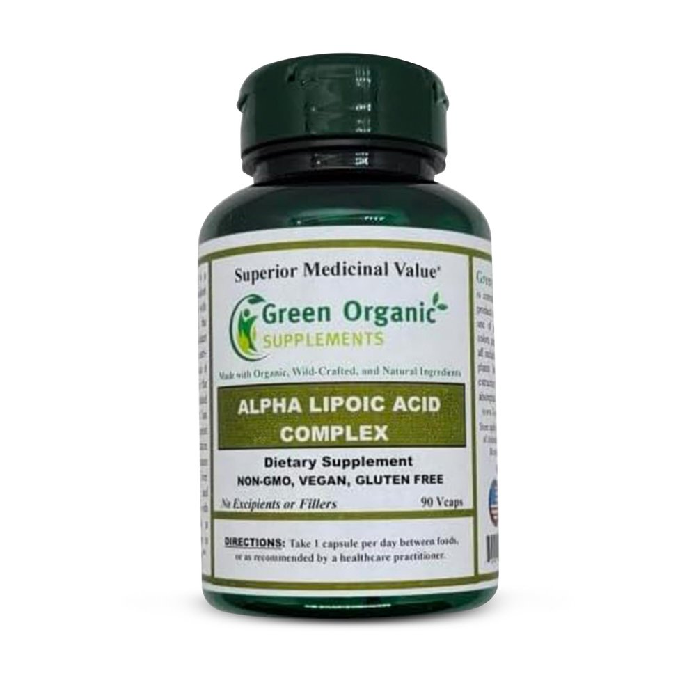 Green Organic Supplements' Alpha Lipoic Acid Complex, ALA, 90 VCaps Alpha Lipoic Acid Capsules (Pack of 1)