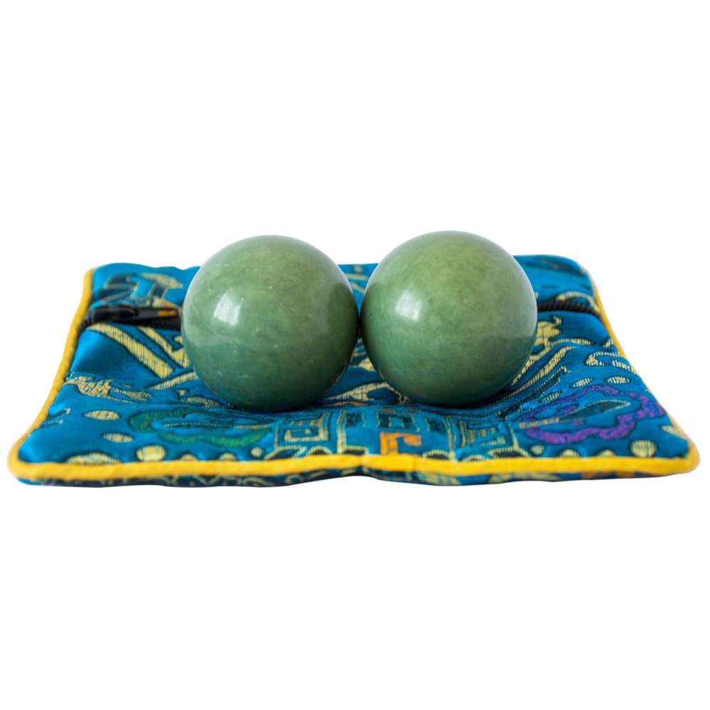 Addune Dark Green Baoding Balls Marble Chinese Health Exercise Massage Balls Stress Relieve Hand Exercise Tool Relax Fingers Gift (Dark Green, 1.4'')