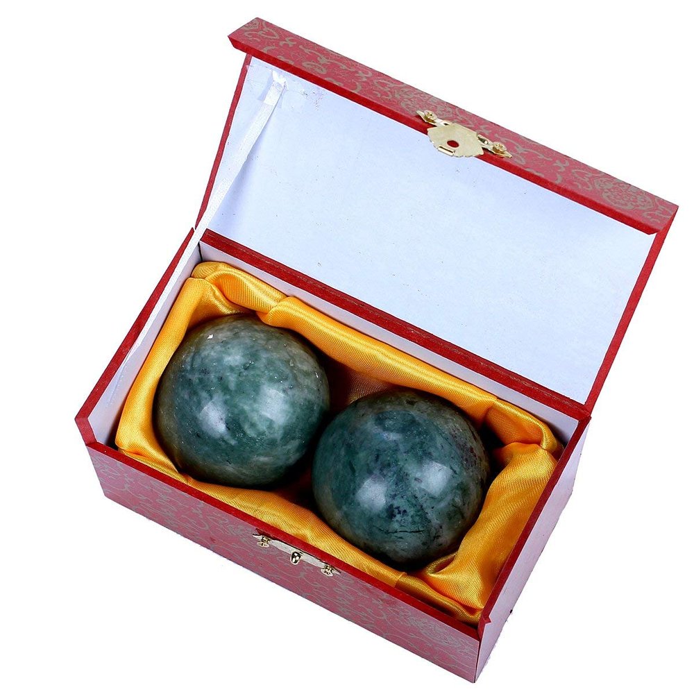 1.4'' Dark Green Marble Chinese Baoding Health Stress Exercise Balls Craft Collection (Box-Package) ZD138