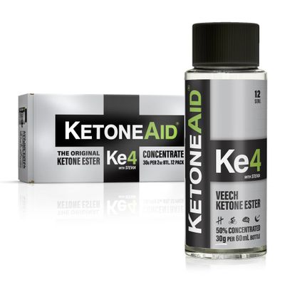 KetoneAid Ke4 Ketone Ester Concentrate | Not a Ketone Salt, No Sugar, No Caffeine | Exogenous D-BHB Ester | 12 Serving Per Bottle (12 Count)