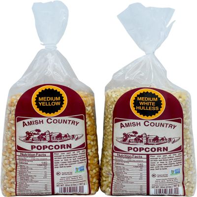 Amish Country Popcorn | 2-2 lb Bags | 2 lb Medium White and 2 lb Medium Yellow Popcorn Kernels Variety Bundle | Old Fashioned, Non-GMO and Gluten Free