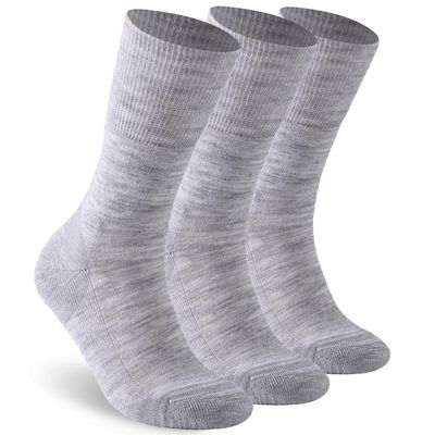Facool Diabetic Dress Crew Socks for Men Women, Non-Binding Loose Top Seamless Toe Merino Wool Soft Moisture Wicking Cushioned No Slip Diabete Socks, 3 Pairs Light Grey Large