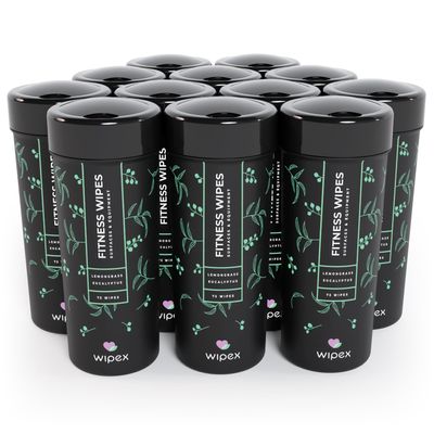Wipex Fitness Equipment Wipes - Gym & Yoga Mat Cleaner, Peloton & Exercise Machine Wipes, All-Purpose Cleaning with Vinegar, Lemongrass & Eucalyptus, 75 Count (Pack of 12)