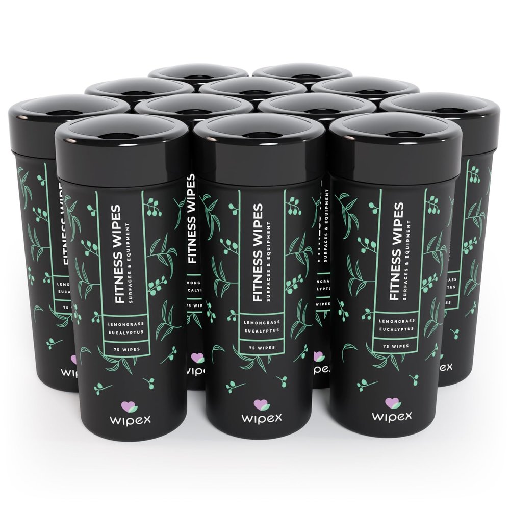 Wipex Fitness Equipment Wipes - Gym & Yoga Mat Cleaner, Peloton & Exercise Machine Wipes, All-Purpose Cleaning with Vinegar, Lemongrass & Eucalyptus, 75 Count (Pack of 12)