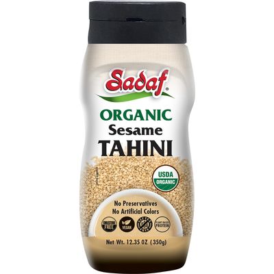 Sadaf Organic Sesame Tahini in Squeeze Bottle - Organic Certified by IQC Tahini Pure Sesame Paste - Tahini paste for Hummus, Baba Ghanoush and Dressings - 12.35 oz