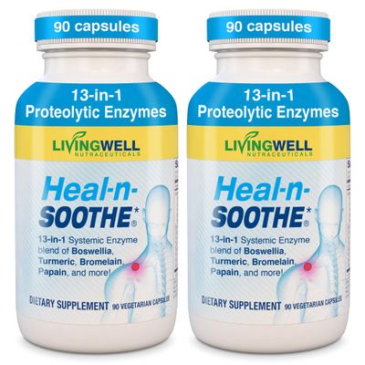 HEAL-N-SOOTHE Joint Supplement  Proteolytic Enzymes Formula with Bromelain, Papain, Boswellia, Turmeric & Ginger  Joint Mobility, Muscle Flexibility, Healthy Circulation Wellness - 90 Count (2 Pack)