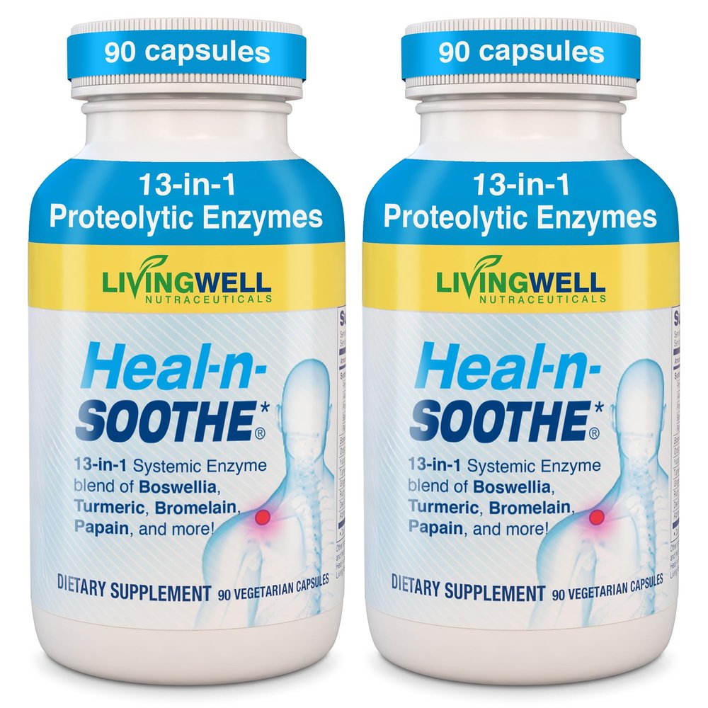 HEAL-N-SOOTHE Joint Supplement  Proteolytic Enzymes Formula with Bromelain, Papain, Boswellia, Turmeric & Ginger  Joint Mobility, Muscle Flexibility, Healthy Circulation Wellness - 90 Count (2 Pack)